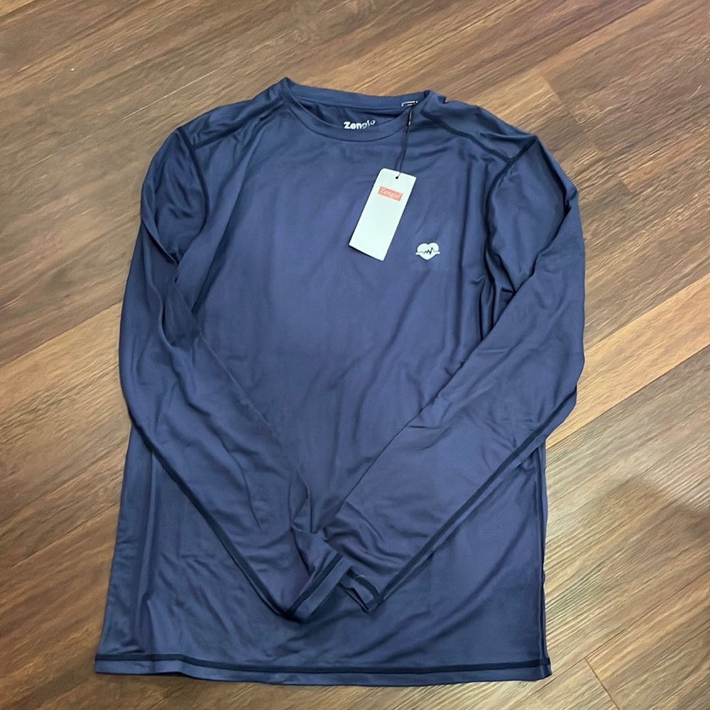 Zengjo, women's long sleeve navy dri-fit athletic shirt, XS new with tags